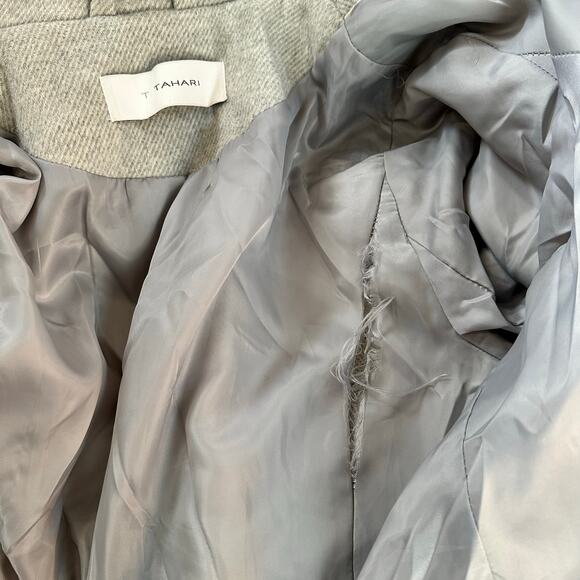 T Tahari Womens S ? Oversized Drape Collar Pea Coat Wool Blend Gray Winter Fall - Picture 8 of 12